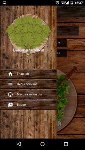 Меню приложения веник для бани